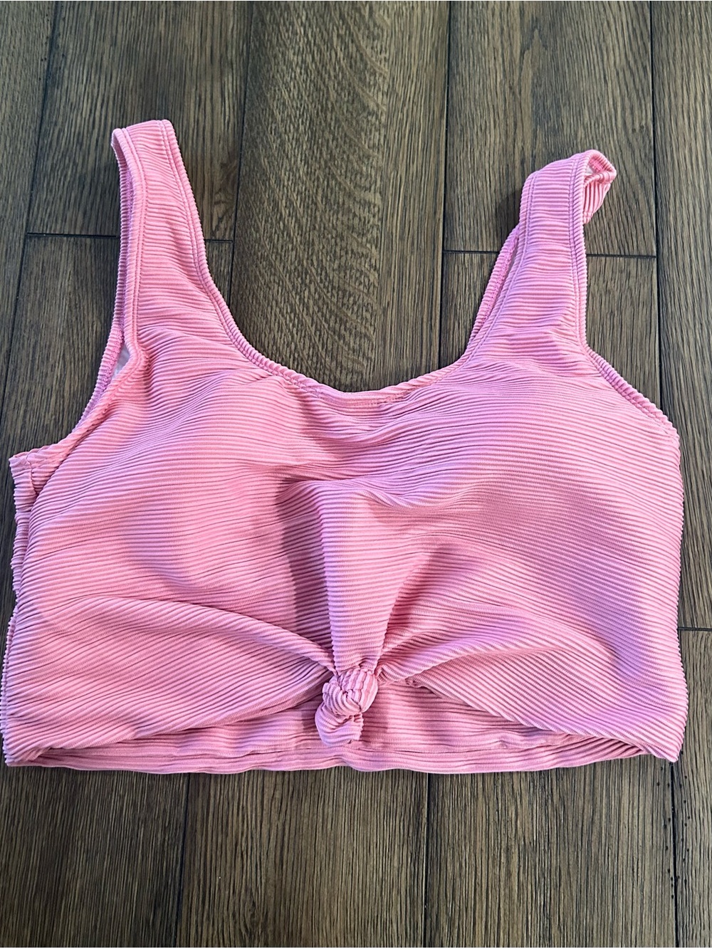 Pink Ribbed Knot-Front Women's Bikini Top